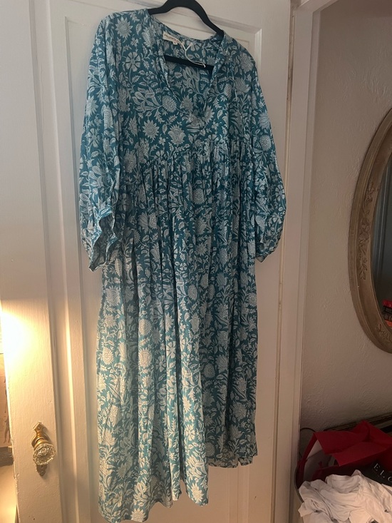 Daughters of India Dresses & Skirts - Daughters of India Teal Floral V-Neck Midi Dress